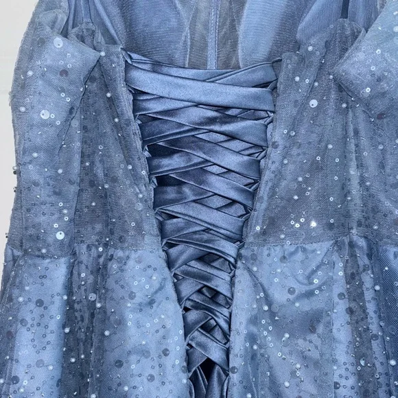 Elegant Blue Sequin Prom Dress - Picture 6 of 7